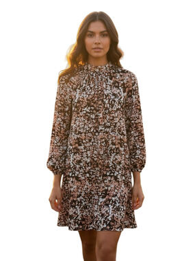 Halogen Ditsy Floral Chiffon High Neck Dress with Balloon Sleeves Size XS